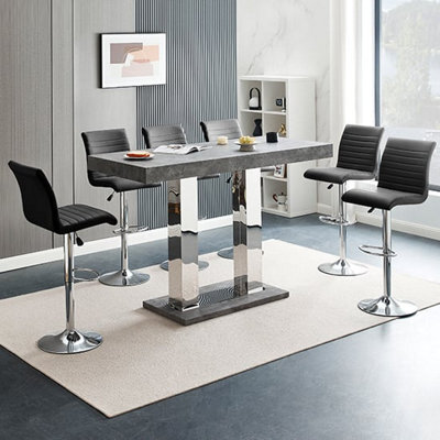 Furniture in Fashion Caprice Large Concrete Effect Bar Table 6 Ripple Black Stools - image 1