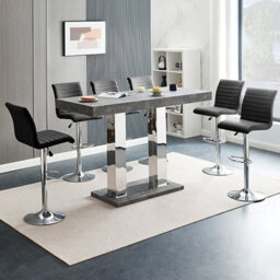 Furniture in Fashion Caprice Large Concrete Effect Bar Table 6 Ripple Black Stools