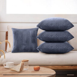 Ameha Charcoal Embossed Velvet Cushions Set, 18X18 Inch, Includes 4 Filled Cushions & 4 Covers, Breathable & Anti Allergic - thumbnail 8