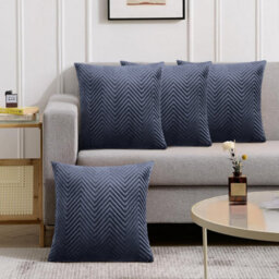 Ameha Charcoal Embossed Velvet Cushions Set, 18X18 Inch, Includes 4 Filled Cushions & 4 Covers, Breathable & Anti Allergic - thumbnail 3