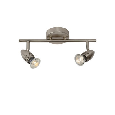 Lucide Caro-Led Modern Twin Ceiling Spotlight - Led - Gu10 - 2X5W 2700K - Satin Chrome - image 1