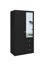 Arte Chic Black Matt Siena D2 Wardrobe 100Cm - Sleek Design With Functional Mirror - thumbnail 1