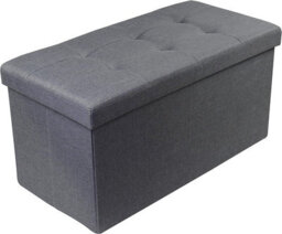 IHIDirect Large Ottoman Foldaway Storage Blanket Toy Box Bench Twill Linen With Buttons 76X38Cm Grey - thumbnail 2