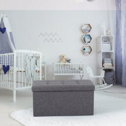 IHIDirect Large Ottoman Foldaway Storage Blanket Toy Box Bench Twill Linen With Buttons 76X38Cm Grey - thumbnail 1