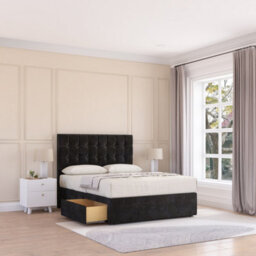 "Sloomy 4Ft Alabama Divan Bed Base Black Plush ,no Drawers & 26"" Struts Headboard - Small Double" - thumbnail 1