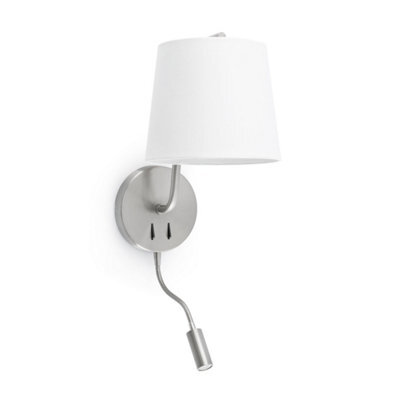 Luminosa Lighting Luminosa Berni 1 Light Indoor Wall Light Reading Lamp White, Satin Nickel, E27 - image 1