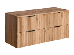 Impact Furniture Double Bathroom Vanity Unit 1200mm Countertop Ribbed Fluted Oak Effect Modern Wall Mounted 4 Drawer Adel - thumbnail 5