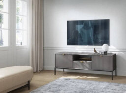 Arte Nova Tv Cabinet In Grey - Sturdy And Stylish Entertainment Centre With Drawer And Closed Compartments W1540mm X H560mm X D390mm - thumbnail 2
