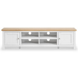 Farro White 180Cm Extra Large Tv Unit - Fully Assembled - Painted With Oak Top By Roseland Furniture - thumbnail 3