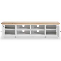Farro White 180Cm Extra Large Tv Unit - Fully Assembled - Painted With Oak Top By Roseland Furniture - thumbnail 4