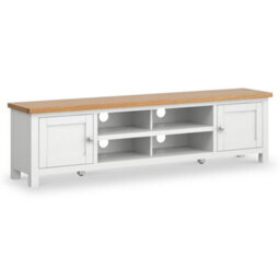 Farro White 180Cm Extra Large Tv Unit - Fully Assembled - Painted With Oak Top By Roseland Furniture