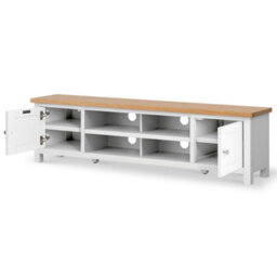 Farro White 180Cm Extra Large Tv Unit - Fully Assembled - Painted With Oak Top By Roseland Furniture - thumbnail 5