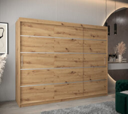 Arte Verona 01 Contemporary 3 Sliding Door Wardrobe 9 Shelves 2 Rails Oak Artisan Effect (H)2000mm (W)2500mm (D)620mm - thumbnail 2