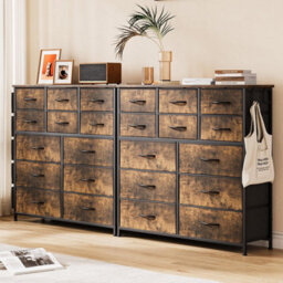 London Boutique Brown 12 Drawer Chest Of Drawers, Fabric Dresser With Side Pockets And Hooks, Bedroom Storage Unit, 99X30X110Cm - thumbnail 8