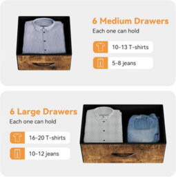 London Boutique Brown 12 Drawer Chest Of Drawers, Fabric Dresser With Side Pockets And Hooks, Bedroom Storage Unit, 99X30X110Cm - thumbnail 3