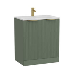 Royal Bathrooms Evora 700mm Sage Green Fluted Floor Standing Bathroom Vanity Unit 2 Door Cabinet Storage With Stone Basin & Brushed Brass Handles - thumbnail 6