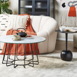 Beliani Glamorous Home Marble-Effect Coffee Table White 80Cm, Tempered Glass Top Metal Base - thumbnail 2