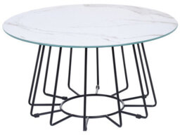 Beliani Glamorous Home Marble-Effect Coffee Table White 80Cm, Tempered Glass Top Metal Base - thumbnail 1