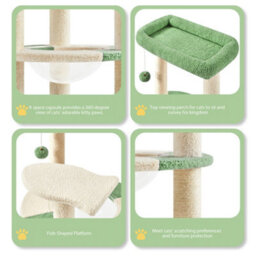 Yaheetech Green/beige Cat Tree With Transparent Cat Bed And Scratching Posts For Kittens - thumbnail 4