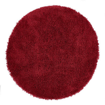 Chicago Red Plain 50mm Thick Modern Easy To Clean Handmade Circle Rug For Bedroom, Living Room By Origins-133Cm(Circle)