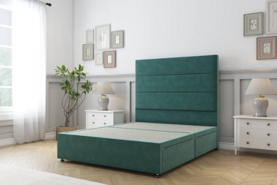 "Sloomy Texas Emerald Plush Divan Bed Base 2 Drawers Same Side With 54"" Floor Standing Headboard 6' Super King" - image 1