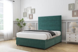 "Sloomy Texas Emerald Plush Divan Bed Base 2 Drawers Same Side With 54"" Floor Standing Headboard 6' Super King" - thumbnail 3