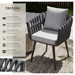 Tectake Lugano Chair In Rope Design With Aluminum Frame - Anthracite - 1 - thumbnail 2