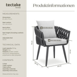 Tectake Lugano Chair In Rope Design With Aluminum Frame - Anthracite - 1 - thumbnail 6