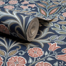 Grandeco Belevedere Arts And Crafts Floral Damask, Navy - thumbnail 3