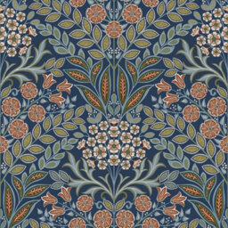 Grandeco Belevedere Arts And Crafts Floral Damask, Navy - thumbnail 1