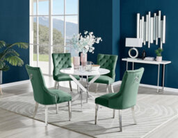 Furniturebox Uk Novara White High Gloss Round Dining Table & 4 Green Belgravia Chairs - thumbnail 1