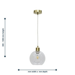 First Choice Lighting Set Of 2 Barnum - Clear Glass Globe With Satin Brass Pendant Fittings - thumbnail 6