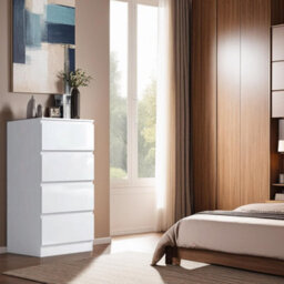 FWSTYLE 4 Drawer Chest Of Drawers High Gloss White Bedroom Furniture - thumbnail 1