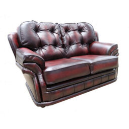 Chesterfield 2 Seater Antique Oxblood Red Leather Sofa In Knightsbridge Style - thumbnail 5