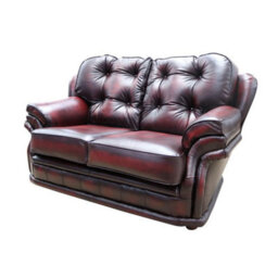 Chesterfield 2 Seater Antique Oxblood Red Leather Sofa In Knightsbridge Style - thumbnail 3