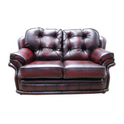 Chesterfield 2 Seater Antique Oxblood Red Leather Sofa In Knightsbridge Style