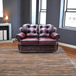 Chesterfield 2 Seater Antique Oxblood Red Leather Sofa In Knightsbridge Style - thumbnail 2