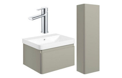Aquarius Sophie 605mm Vanity Unit Matt Latte Tall Boy Set With Chrome Brassware - image 1