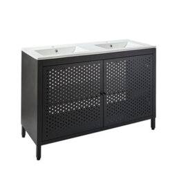 Homestylestore Black Metal Floorstanding Bathroom Vanity Unit Basin And 1210mm - thumbnail 1