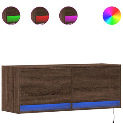 Berkfield Durable Tv Wall Cabinet With Led Lights Brown Oak 100X31X35 Cm - image 1