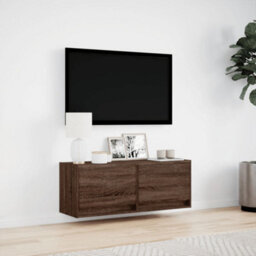 Berkfield Durable Tv Wall Cabinet With Led Lights Brown Oak 100X31X35 Cm - thumbnail 4