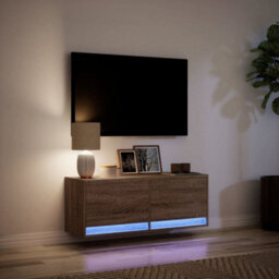 Berkfield Durable Tv Wall Cabinet With Led Lights Brown Oak 100X31X35 Cm - thumbnail 5