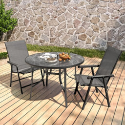 Living And Home Set Of 3 Black Garden Ripple Glass Round Umbrella Table And Folding Chairs Set 105 Cm - thumbnail 1