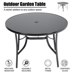Living And Home Set Of 3 Black Garden Ripple Glass Round Umbrella Table And Folding Chairs Set 105 Cm - thumbnail 3
