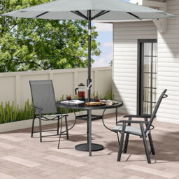 Living And Home Set Of 3 Black Garden Ripple Glass Round Umbrella Table And Folding Chairs Set 105 Cm - thumbnail 2