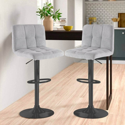 Set Of Two Neo Grey Fabric Bar Stools With Matt Black Legs - image 1
