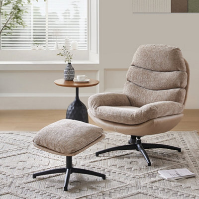 Thehotsale Light Brown Chenille Lounge Chair With High Back And Footstool - image 1