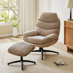 Thehotsale Light Brown Chenille Lounge Chair With High Back And Footstool - thumbnail 2
