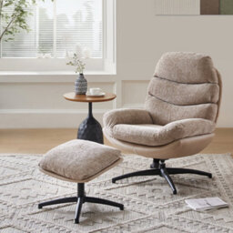 Thehotsale Light Brown Chenille Lounge Chair With High Back And Footstool - thumbnail 1