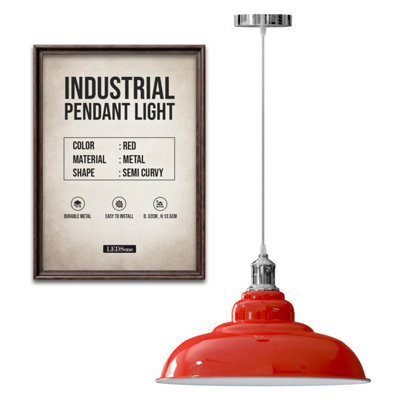 Ledsone Industrial Pendant Light Red And Chrome Ceiling Light With Shade - image 1